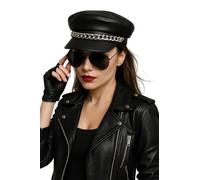 labreeze Women’s Black Biker Hat - Faux Leather Police Style Cap - Adult Fancy Dress Costume Accessory for Halloween, Hen Parties, Festivals & Themed Events
