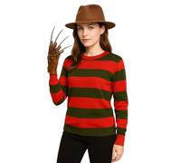 labreeze Women’s Freddy Krueger Style Fancy Dress Costume - Brown Explorer Hat & Brown Claw Glove Set - Halloween Horror Outfit for Adults, Scary Movie Villain Cosplay & Fancy Dress Accessory