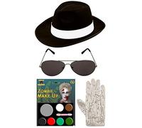 labreeze Zombie Michael Jackson Set Hat Gloves Glasses Make Up Pallet Halloween Party Set