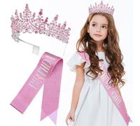 LABRIMP 1 Set Birthday Crown and Sash Kit Rhinestone Tiara for Women Birthday Decorations for Parties Weddings and Special Occasions Sturdy and Comfortable Design