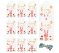 LABRIMP 100pcs Easter Hanging Tags Rabbit Labels with Twine, Colourful Paper Wrap Tags for Easy Hanging and Multi-Purpose Use, for Easter Party Decorations and Wrapping