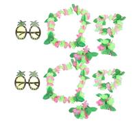 LABRIMP 10pcs Hawaiian Costume Accessories Set with Pineapple Glasses and Green Flower Crowns for Women for Luau Parties and