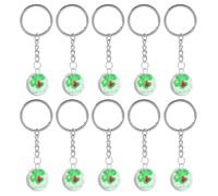 LABRIMP 10pcs St. Patrick's Day Keychains - Lucky Green Keychain - Crystal Ball Shamrock Pendant - Four Leaf Clover Fortune Bag Decorations for Party Favor