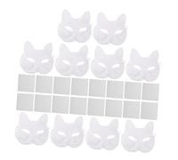 LABRIMP 10pcs White Fox Masquerade Masks with Eye Mesh Unpainted Lightweight Paper Animal Costume Masks for DIY Crafting Halloween Party Cosplay and Decorating Supplies