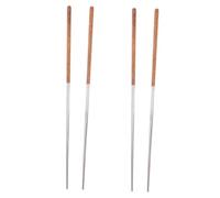 LABRIMP 2 Pair Japanese Style Cooking Chopsticks with Stainless Steel and Chicken Wing Wood Handles Non Slip Long Frying and Hot Pot Utensils for Adults Reusable Kitchen Sticks