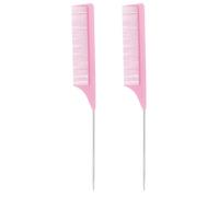 LABRIMP 2 Pcs Carbon Fiber Hair Combs Stainless Steel Pintail, Professional Barber Hairdressing Comb Set in Pink for Hair Styling and Sectioning