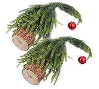 LABRIMP 2 Pcs Miniature Crooked Neck Christmas Tree with Wooden Base Small Tabletop Artificial Pine Tree for Indoor Holiday Lightweight PE Material Nordic Style Ornaments