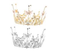 LABRIMP 2 Pieces Crown Cake Adorns Wing Pattern Gold and Silver Decorative Birthday Cake Toppers Tiara Ornaments for Celebration Events