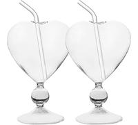 LABRIMP 2 Sets Heart Shaped Drinking Glasses with Non-Slip Design and Decorative Glass Straws, 220ml Capacity Party Barware for Weddings and Banquets, Elegant Stylish Glassware