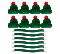LABRIMP 20Pcs Mini Knitted Christmas Doll Hats and Green Scarves Set, 4X4Cm Woolen Xmas Mini Hats 23Cm Scarves, Festive DIY Xmas Decorations for Doll Accessories and Holiday Crafts