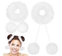 LABRIMP 2pcs Ball Charm Hair Ties Soft Synthetic Fiber Plush Bands Sturdy Construction Secure Hold Cute Plush Design White Fluffy Scrunchies for Occasion