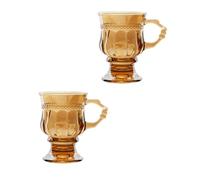 LABRIMP 2pcs Black Tea Cup Milk Tea Cup Retro Style Glass Goblet with Handle 250ml Sturdy Glass Unique Appearance Design Easy to Store for Homes and Restaurants