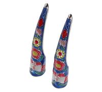 LABRIMP 2pcs Blue Alloy False Nail Tip Rings for Cosplay and Masquerade, Comfortable Fit Finger Protectors with Palace Style Design, for Queen Costume and Stage Performance
