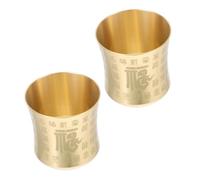 LABRIMP 2pcs Brass Tea Cups Vintage Chinese Teaware for Meditation and Buddhist Ceremony Retro Holy Water Offering Bowls Handleless Sancai Tasting Mugs with Finish for Ritual and Daily Use