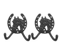 LABRIMP 2pcs Cast Iron Horseshoe Wall Hooks - Decorative Horse Head Wall Mounted Hook Hanger for Farmhouse Entryway, Hat, Coat, Bag, Key Holder Black