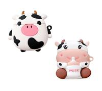 LABRIMP 2Pcs Cow Shaped Earbud Case Wireless Earbuds Protector with Hanging for Cute Silicone Cover Prevents Bumps and Scratches Portable Keyring Accessory