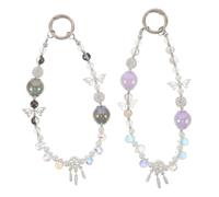 LABRIMP 2pcs Crystal Beaded Phone Wrist Strap with Sparkling Butterfly Pendant Multifunctional Cellphone Bracelet Lanyard for Keys and Bags Stylish Purple Black Accessories
