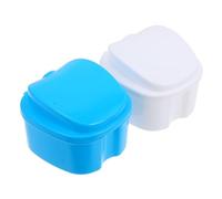 LABRIMP 2Pcs Denture Storage Box with Strainer Portable Retainer Case for Fake Teeth and Mouthguards Compact Lightweight Oral Hygiene Container