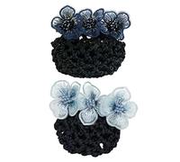 LABRIMP 2pcs Flower Hair Bun Covers with Beaded Net Hair Snood Nets for Women Clips for Ballet Work