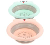 LABRIMP 2Pcs Foldable Wash Basins for Newborns and, Portable Face Washtub with Cartoon Dog Design, Green Pink, Compact Bathing Basins for Home and Travel