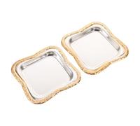 LABRIMP 2pcs Gold Metal Dessert Serving Trays with Intricate Embossed Patterns, Comfortable Grip and Repeated Use, for Special Occasions and Afternoon Tea