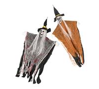 LABRIMP 2pcs Halloween Flying Ghost Skeleton Props with White Hair and Orange Blood Stained Clothes Realistic Hanging Decorations for Haunted Houses Outdoor Lawn Garden Patio Party