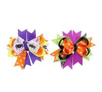 LABRIMP 2pcs Halloween Hair Bows Hair Clips with Ghost Pumpkin Pattern and Maneuverable Polyester Bow Barrettes for DIY Project Fashion Chic Non-slip Accessories