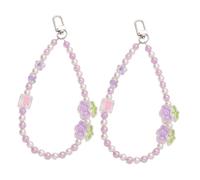 LABRIMP 2pcs Imitation Pearl Hanging Charm Lanyard Decorative Phone Pendant Handbag Accessory Compact for Bags Phones Stylish Purple Acrylic Flower Design