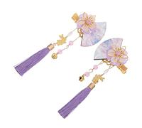 LABRIMP 2pcs Japanese Style Fan Shape Hairpin with Long Tassel Durable Hair Clips for Women Elegant Floral Design for Headdress for Traditional and Casual Styles