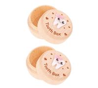 LABRIMP 2pcs Modern Beige Wooden Tooth Storage Box White Ceramic Toothbrush Holder, Sturdy Multifunctional Tooth Collection Box for Keepsake and DIY Wood Case