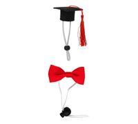 LABRIMP 2pcs Pet Graduation Season Costume Accessories Set with Adjustable Buckle Felt Cloth Red Graduation Hat and Bow Tie for Small Animals like Guinea Pig and Rats at Masquerades or New