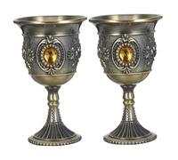 LABRIMP 2pcs Retro European Style Wine Goblet Vintage Metal Liquor Cups with Pattern High Footed Drinkware for Party Wedding Home and Bar Use