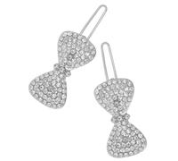 LABRIMP 2pcs Silver Bow Hair Clips for Women with Dazzling Rhinestone Alloy Design, Multi-purpose Classic Sparkle Hair Accessories for Everyday Styling