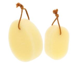 LABRIMP 2pcs Yellow Bath Sponge for Body Cleaning with Oval Shaped Soft Sponge Material and Portable Design, Create Rich Lathers for Shower Use