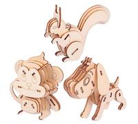 LABRIMP 3 Pcs Wooden Animal Puzzle Kits Educational Crafts for Squirrel Dog Monkey Designs Simulation Animal Puzzles for Family Fun and Creative Learning