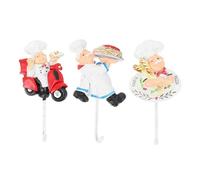 LABRIMP 3pcs Cartoon Chef Wall Hooks Resin No Drilling Kitchen Hanger