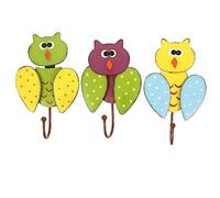 LABRIMP 3pcs Owl Wall Mounted Hooks Iron Decorative Key Holders with Vibrant Yellow Green Purple Finish Sturdy Sundries Hangers for Home Entryway Organizer