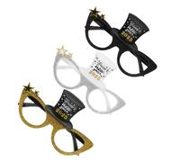 LABRIMP 3pcs Party Eyeglasses with Eye Frames in Silver Gold Black Material Stylish Photo Booth Props for Years Eve Celebrations and Adults Festive Parties