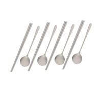 LABRIMP 4 Sets Korean Style Stainless Steel Cutlery Set with Long Heat-Resistant Handles Portable Spoon and Chopsticks Kit for Family Dining School Office and Outdoor Use