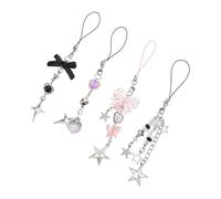 LABRIMP 4pcs Beaded Phone Bracelet Strap Lightweight Portable Phone Charm Lanyards with Butterfly Bowknot Design for Women Stylish Keychain Wrist Straps