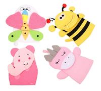 LABRIMP 4pcs Cartoon Bath Mitts Washcloth Gloves, Composite Cotton Material with Unique Shape Design, Soft Body Scrubbing Gloves for Bath and Shower Use Assorted Style Mixed Style