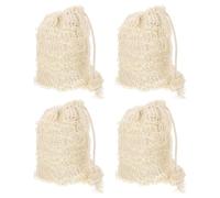LABRIMP 4pcs Exfoliating Soap Saver Bag Pouch for Shower, Natural Cotton and Linen Material with Drawstring, Body Scrubbing and Quick Drying Bath Accessories