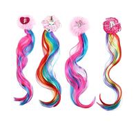 LABRIMP 4pcs Rainbow Cosplay Wigs with Hair Clips for Ponytail Barrettes Hair Accessories Party Decoration Random Styles Including Mermaid and Unicorn Designs