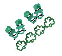 LABRIMP 4pcs Shamrock Party Glasses Set Glitter Eyewear Photo Props for St Paddys Day Festival Bright Colored Non Fading Clover Eyeglasses Accessories for Costume and Celebration