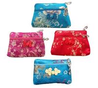 LABRIMP 4pcs Silk Fabric Coin Bags with Zipper, Compact and Delicate Chinese Style Change Pockets for Family and Party Use, Featuring Lasting Luster and Practical Color