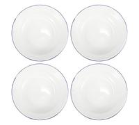 LABRIMP 4pcs White 18cm Enamel Plates Set, Flat Edge Fruit and Vegetable Holder, Lightweight Household Kitchen Serving Dish for Salad Pasta and Snacks