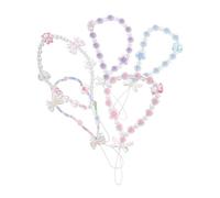 LABRIMP 5pcs Beaded Bow Knot Phone Strap Chic Wrist Lanyard for Cellphone Sparkling Bead Holder Versatile Accessory for Keys Bags Enhanced Security for Women