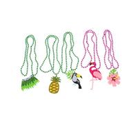 LABRIMP 5Pcs Hawaiian Necklace Tropical Beads Pendant Neck Chain for Women Beach Party Luau Summer Accessories with Pink Flower Pineapple Toucan Flamingo Designs
