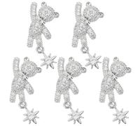 LABRIMP 5pcs Japanese Style Nail Art Studs with Alloy Bowknot and Bear Shaped Zircon Charms, Hard Texture and Rust Resistant Nail Decorations and Women Manicure Supplies