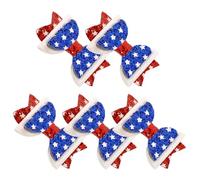 LABRIMP 5pcs Patriotic Hair Bows for Clip, Artificial Leather Material, Delicate 4th of July Embroidery Patterns, for Patriotic Parade and Memorial Day Party Decorations